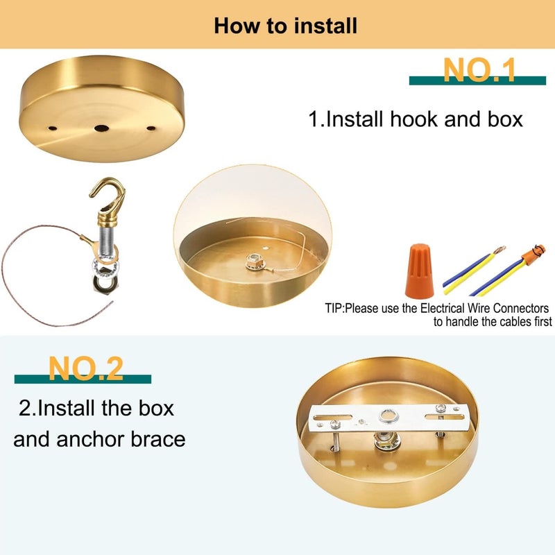 haultop 4.72 Inches Steel Light Canopy Kit, Bass Vintage Chandelier Ceiling Plate with Hook, Retro Pendant Light Canopy Kit with All Mounting Hardware for Pendant Light or Chandelier Satin Brass - Image 3